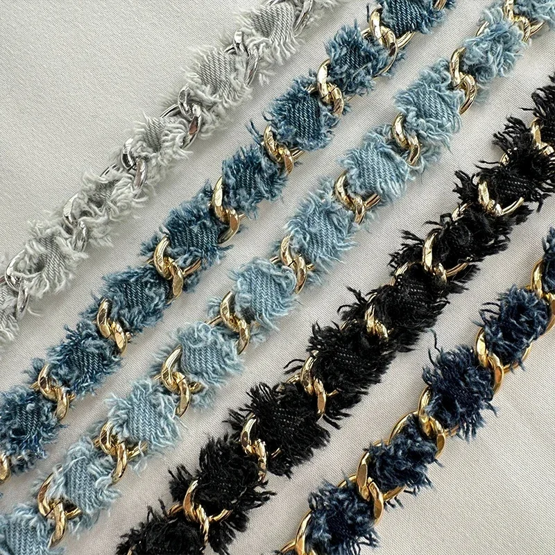 

40m Denim Braided Metal Chain Lace DIY Clothing Shoes Hats and Bags Decorative Chain Denim Fabric Trim Strips Materials