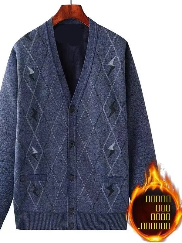 

Thiened Fce Lined Knitted Cardigan for Middle-Aged And ly Men Spring Autumn Winter Warm Outerwear V-Ne Casual Sle