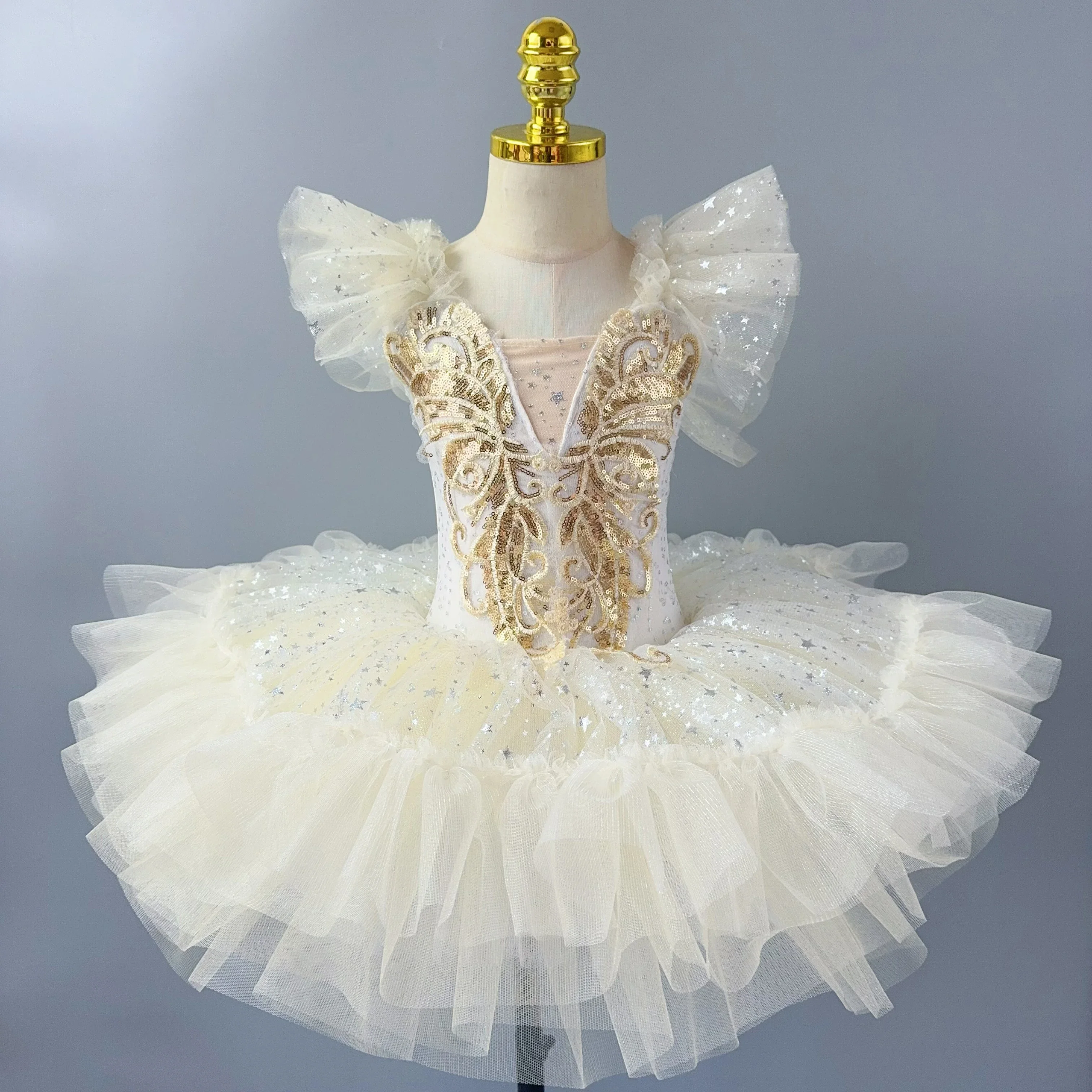 Robe Tutu de Ballet romantique pour enfants, jupe de danse pour filles, jupe de Ballet à paillettes dorées, vêtements de spectacle de Ballet, robe de princesse longue