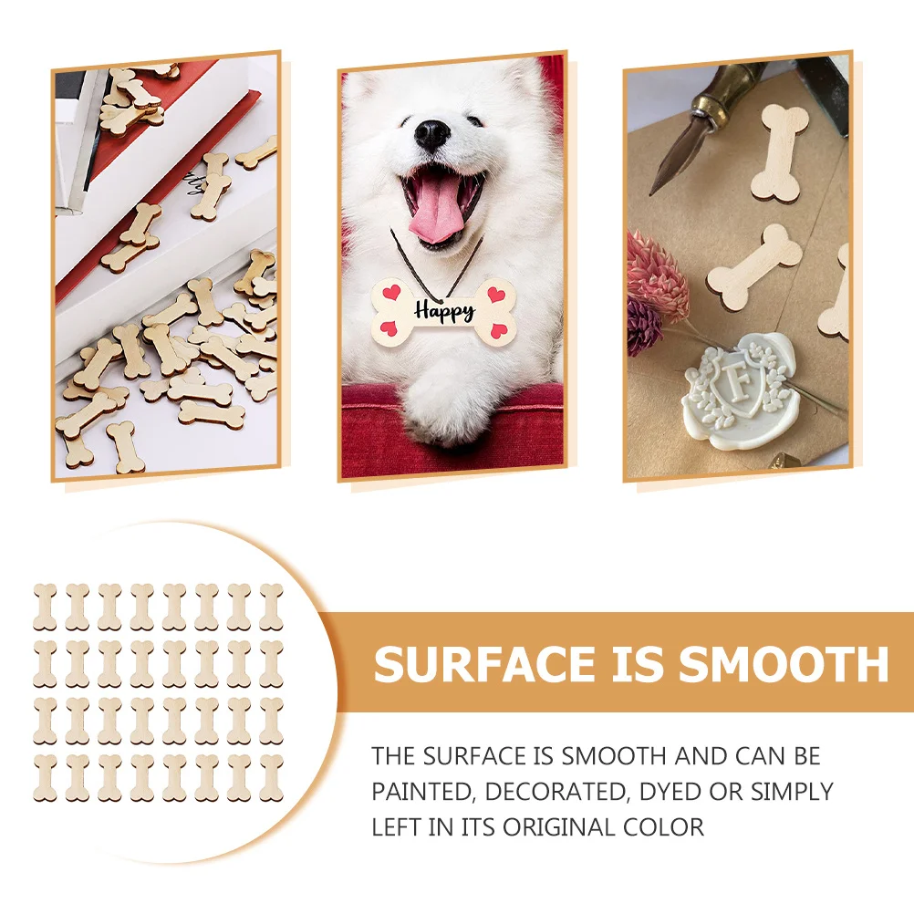 

50Pcs DIY Dog Ornament Material Unfinished Wood Dog Bone Graffiti Chips for Custom Party Decor Baby Shower Craft Kits