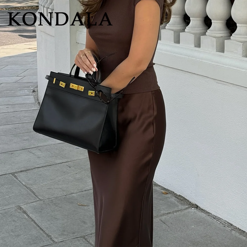 KONDALA 2026 Spring Summer Brown Satin Women Skirts Chic Elegant Prom Ladies Skirts Valentine‘s Day Beach Party Girls Skirts