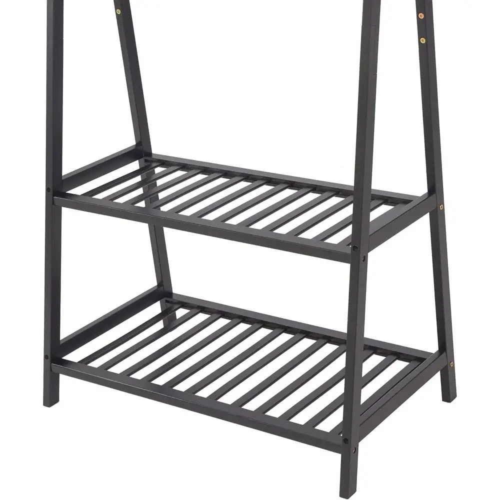 Extra Large Portable Bamboo Garment Rack with 2-Tier Storage Boxes for Home Entryway and Bedroom (Black)