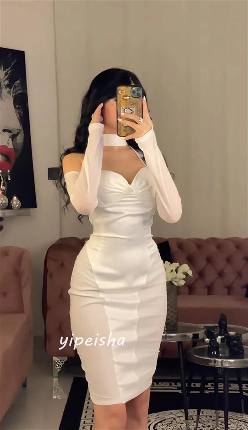 Personalizado Jiayigong s plisado acanalado cumpleaños vaina cuello alto vestido de ocasión a medida vestidos hasta la rodilla