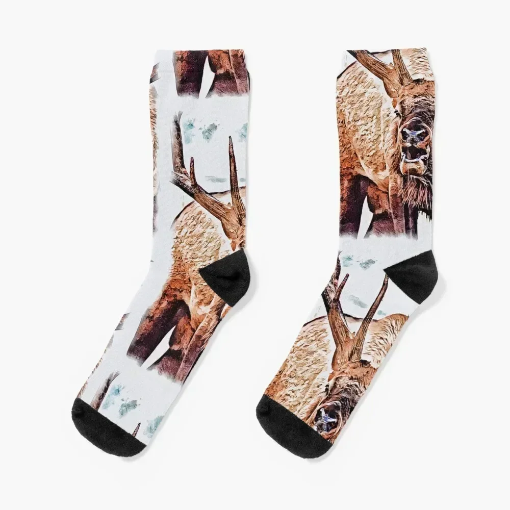 

Elk Howl 2 Socks christmas gifts cotton Toe sports Men Socks Women's