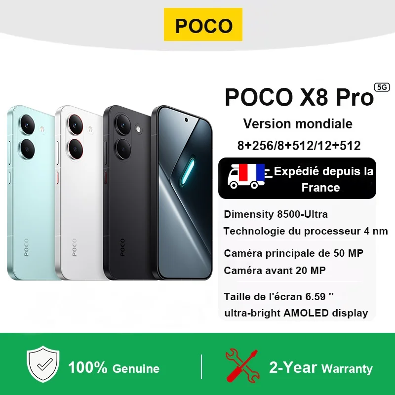 Version Globale POCO X8 Pro 5G Smartphone Dimensity 8500-Ultra Écran 6,59'' 6500mAh Caméra principale 50MP Étanche IP68