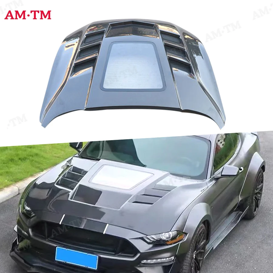 

Для Ford Mustang 2015-2019 крышка капота из углеродного волокна, крышка двигателя, прозрачная крышка капота двигателя, охлаждающая передняя крышка клапана, комплект кузова