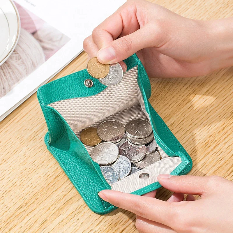 New Mini Purses Genuine Leather Women Square Coin Pocket Cowskin High Quality Hasp Money Bag Wallet Ultra-thin Card Package