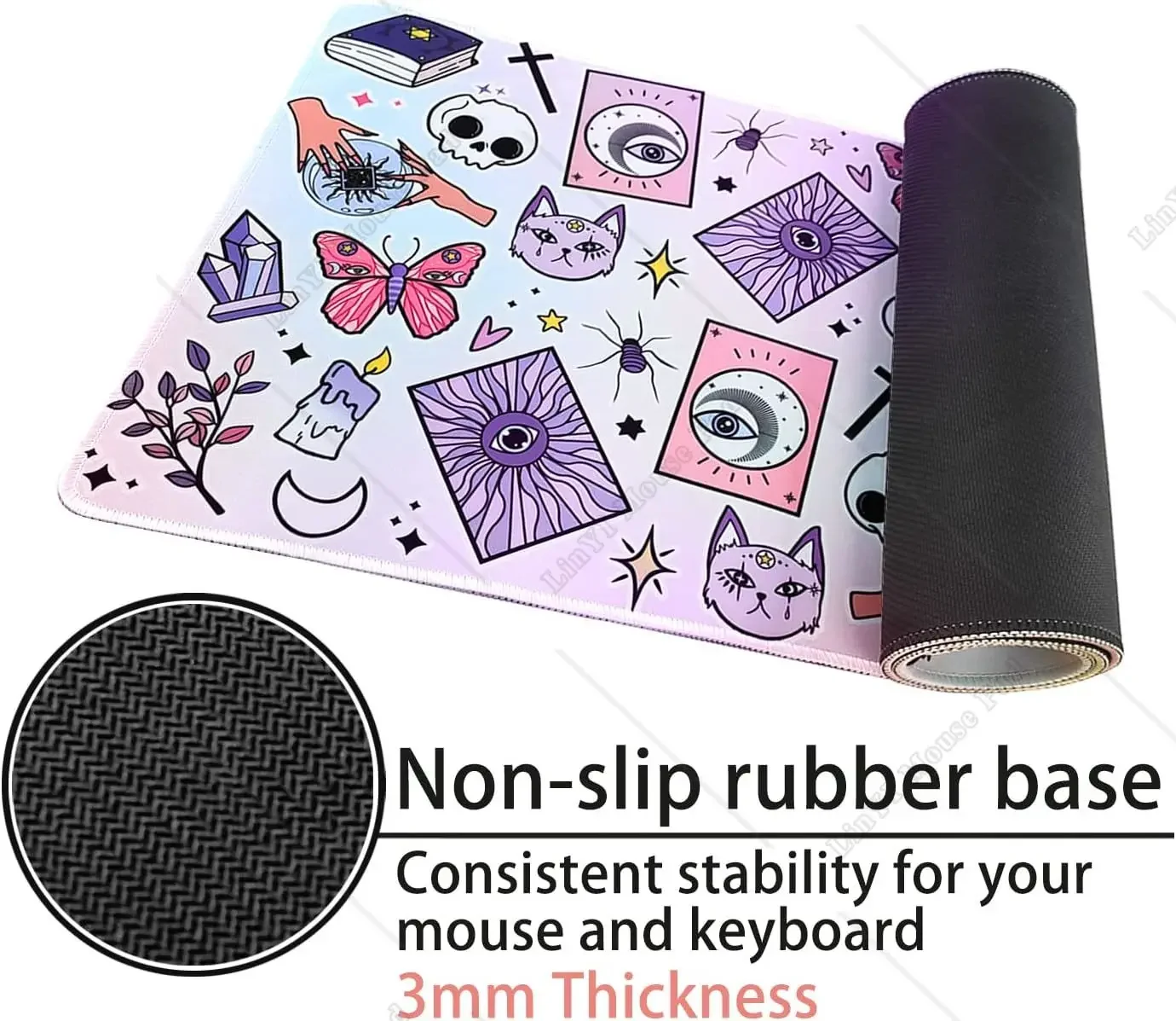 Kawaii Mouse Pad XL น่ารักขนาดใหญ่ Gaming Mouse Pad สีม่วงสีชมพูแม่มด Mouse Pad Spooky แม่มดฮาโลวีน Desk Decor 31.5X11.8 นิ้ว