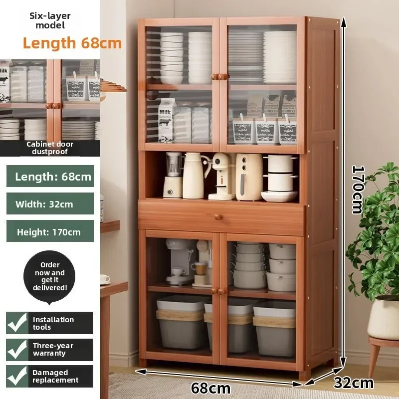 Household GoodsKitchen Rack With Door Cupboard, Side Cabinet, Floor-to-ceiling Dust-proof Locker, Tableware Storage Locker
