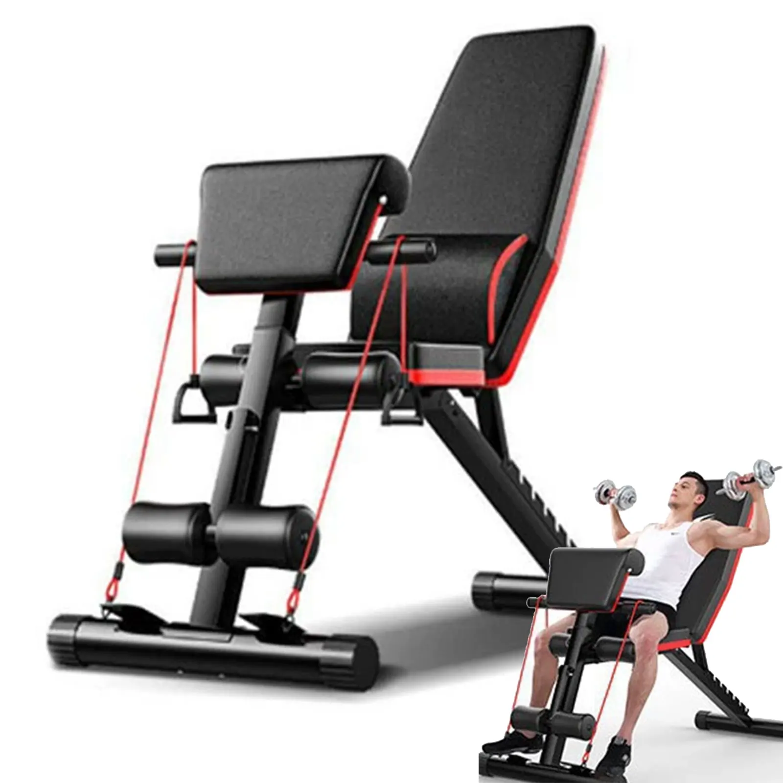 Banco con mancuernas plegable multifuncional, equipo de Fitness, ejercicio Abdominal, respaldo ajustable de 7 engranajes, viene con cojín suave