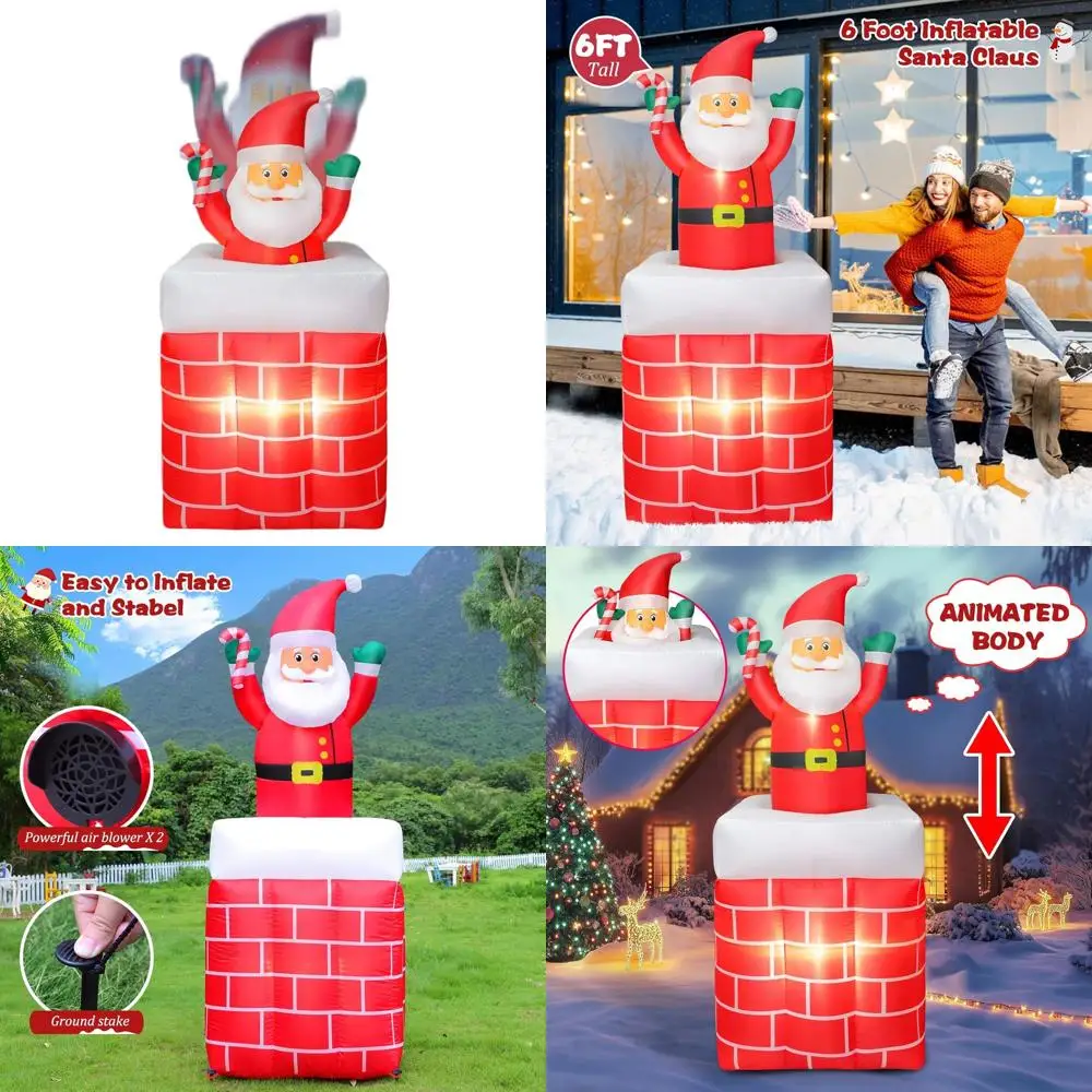 

6-Foot Animated Santa Claus in Chimney, LED-lit Outdoor Christmas Decoration for Lawn and Garden