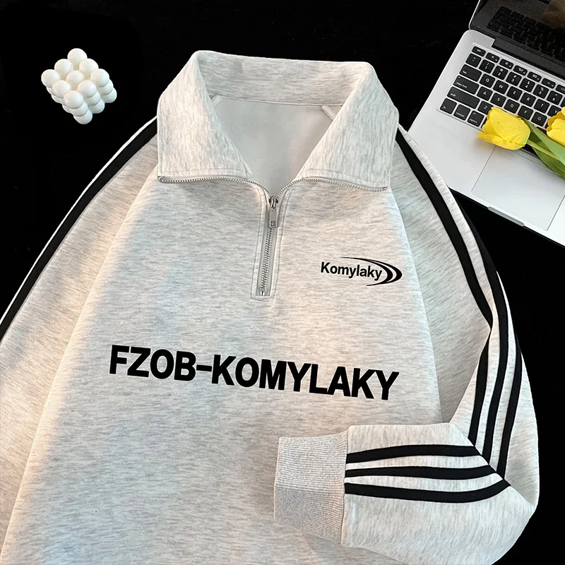 

Мужская толстовка оверсайз в американском стиле с молнией и воротником-стойкой, парная толстовка-свитшот, футболка для пар, весна-осень-зима, новинка