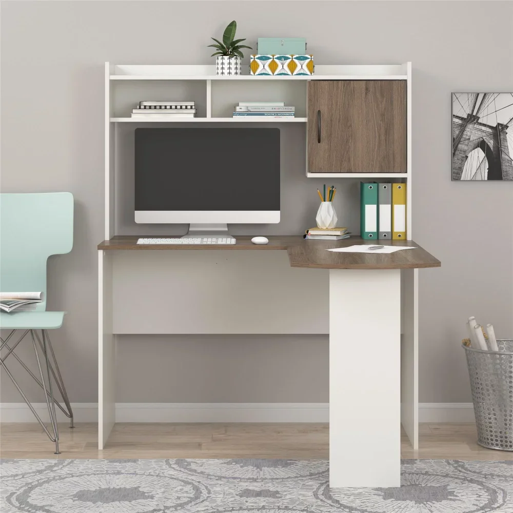 Mainstays L-Shaped Desk with Hutch, Black Oak Computer Office Table