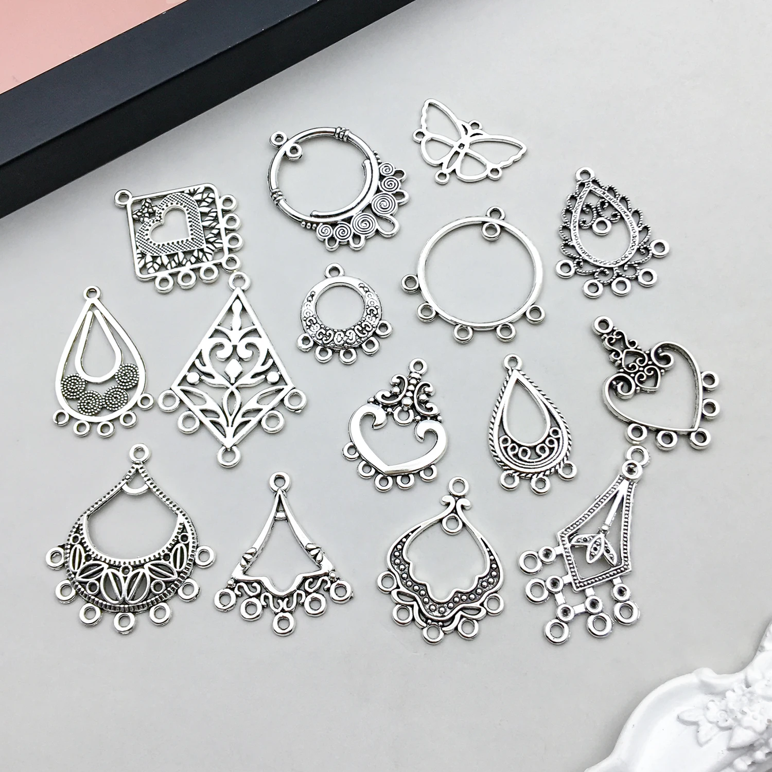 60pcs Alloy antique silvery ear hanging Pendant Jewelry Making DIY Earrings Charms for Jewelry Bracelets Necklace
