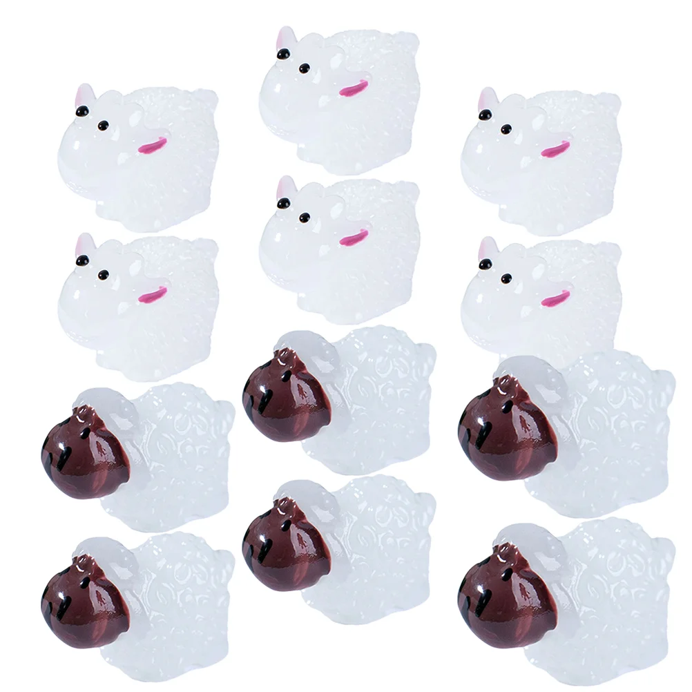 20 Pcs Mini Animal Decor Cute Sheep House Glow The Dark Figurine Garden Statue Miniature Resin