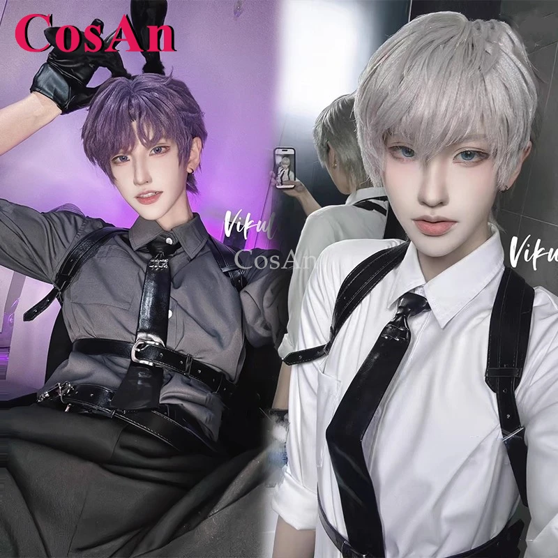 CosAn juego amor y espacio profundo disfraces de Cosplay de hombre líder bloqueo completo restricción estricta camisa gris/blanca ropa de juego de rol