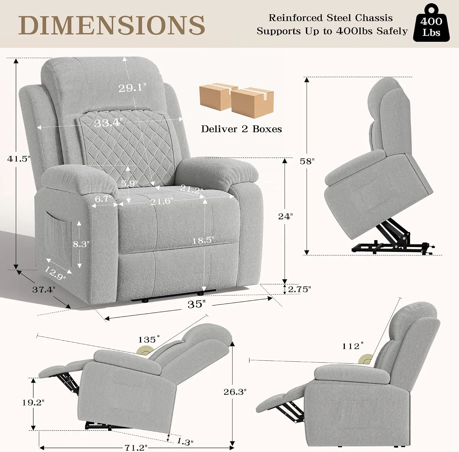 Power Lift Recliner Chair for Elderly, Reclining Chair with Rolling Massage | Smooth Stand-Up Assist, Rolling Lumbar Massage, Smart One-Touch Remote, Plush Micro-Velvet