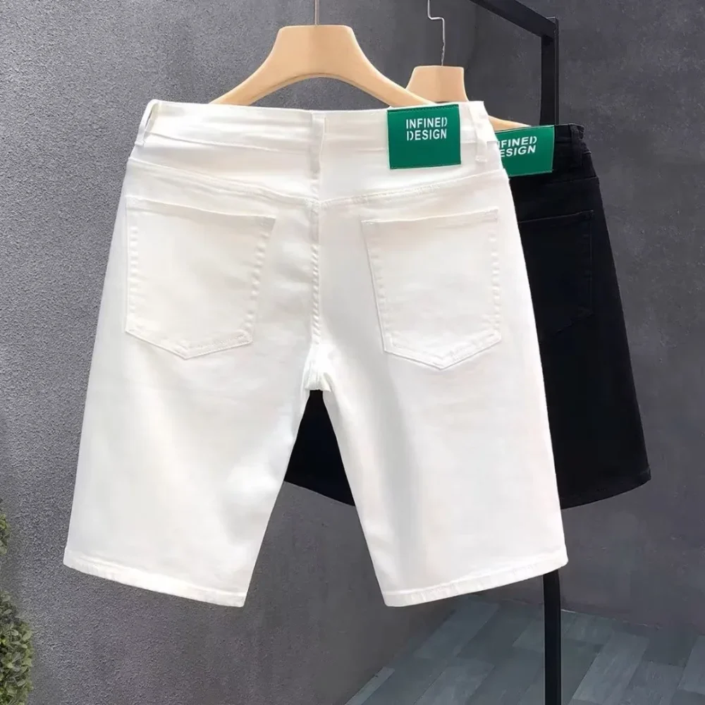 New Summer Korean Fashion Luxury Designer cowboy White Black Jeans for Men Trendy Slim Fit Casual Pants Boyfriend Jeans Shorts