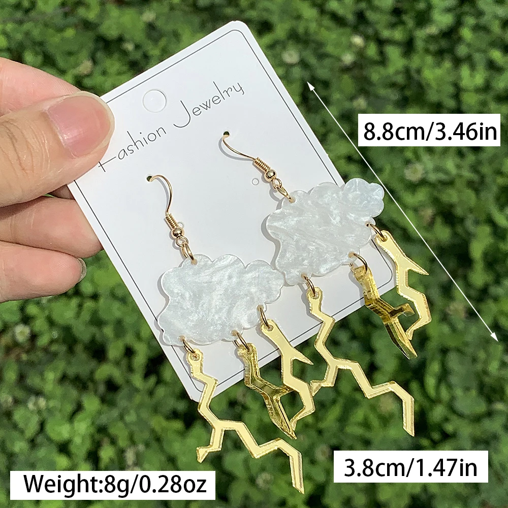 Funny Sparkly White Cloud Dangle Drop Earrings Creative Acrylic Lightning Hook Earrings for Women Statement Weather Jewelry Gift