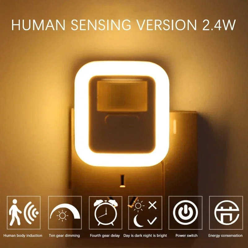 Plug in Bedside Lamp Human Body Induction Adjustable Energy-saving Night Light Bedroom Beside Home Decor Night Lamp