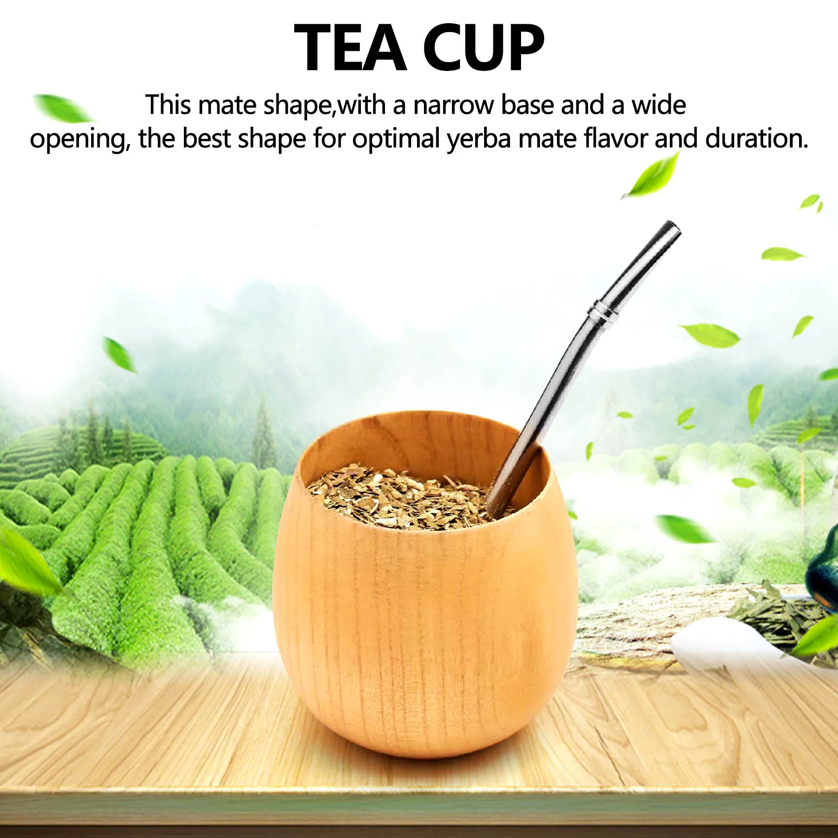 B03C-Wooden Yerba Gourd Mate Tea Set Handmade Natural Wood Coffee Water Mate Cup With Spoon Straw Bombilla Brush 200ML - view 5