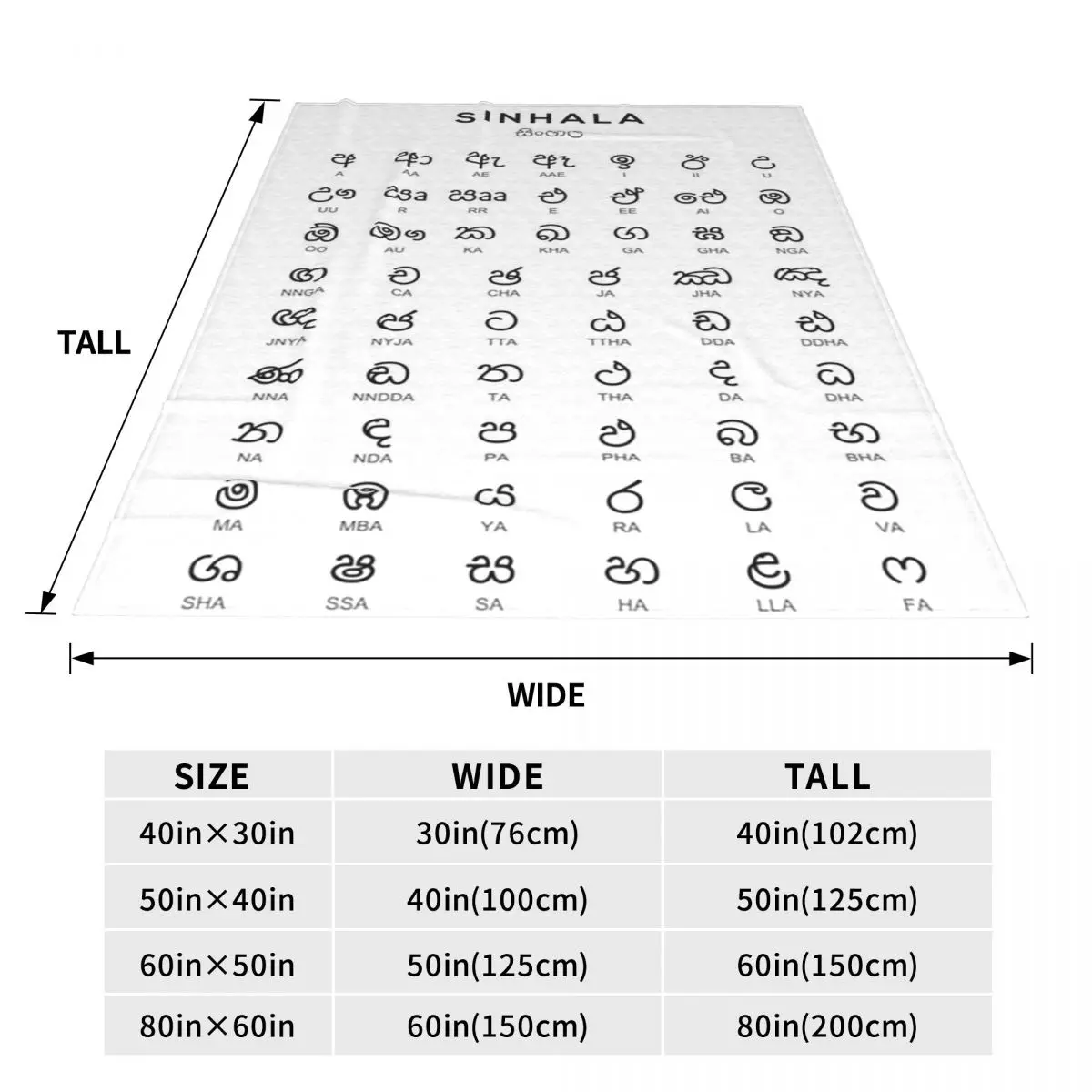 Sinhala Alphabet Chart, Sinhalese Language Learning Chart Blankets Soft Warm Flannel Throw Blanket Bedspread for Bed Home Couch