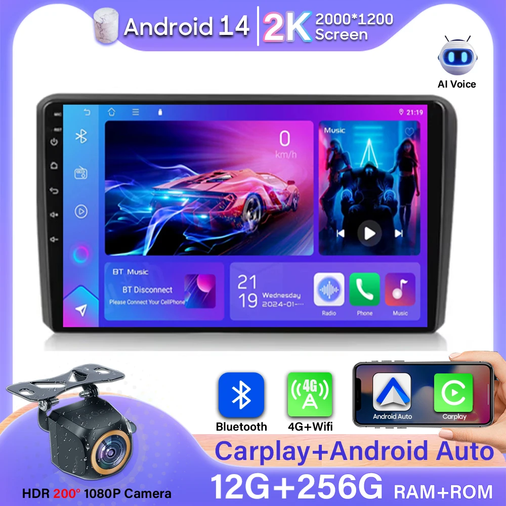 

Android 14 For Audi A3 8P 2003 - 2013 Car Radio GPS Navigation Stereo No 2din Carplay Android auto Bluetooth 5G WiFi DVD Video
