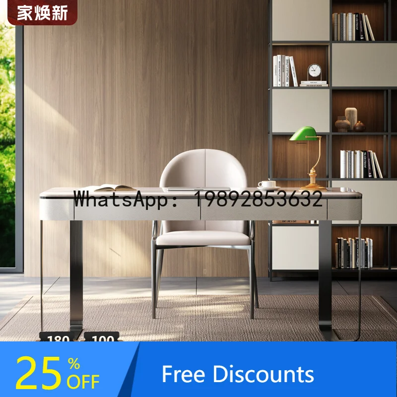 

XL Natural Marble High-End Desk Modern Simple Genuine Leather Luxury Stone Office Desk