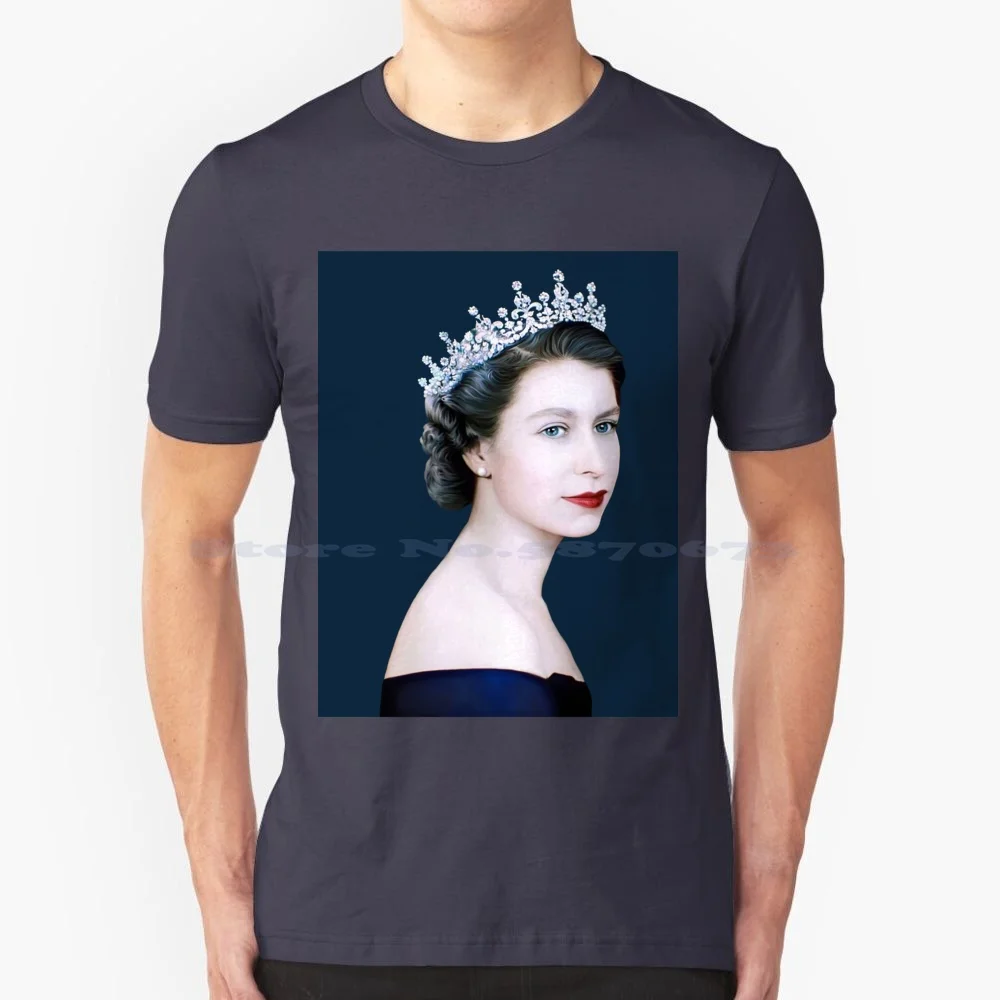 Queen Elizabeth Ii-Young Queen Elizabeth T Shirt 100% Cotton Tee Profile Queen Elizabeth Ii Portrait Queen Elizabeth British