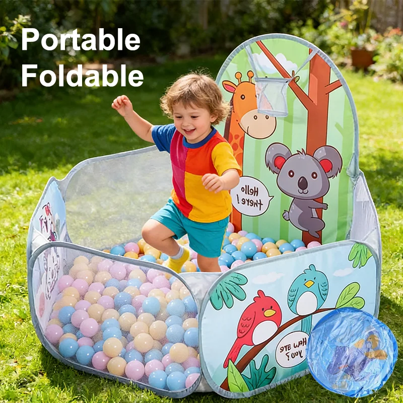 120cm Hexagon Children Ball Pool with Basketball Hoop Portable Foldable Kid Playpen Playground Gym Play Mat Baby Sport Education
