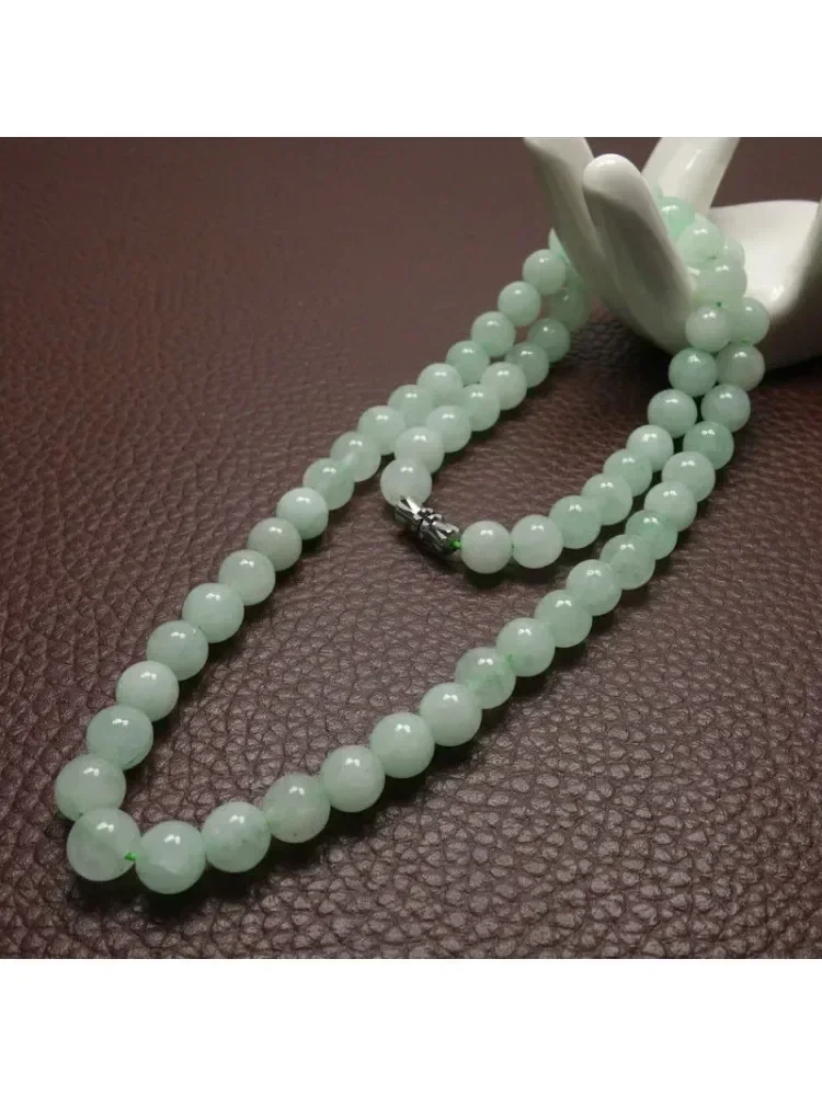 8-10mm Green a Emerald Beads Necklace Jade Jewelry Jadeite Amulet Fashion 100% Natural Charm Gifts for Women Men
