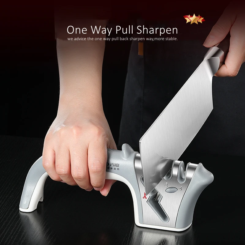 LFGB Certified 4 Position Kitchen Knife Sharpener Ultra Efficient Whetstone Ergonomic Handle Grindstone with Non-slip Base