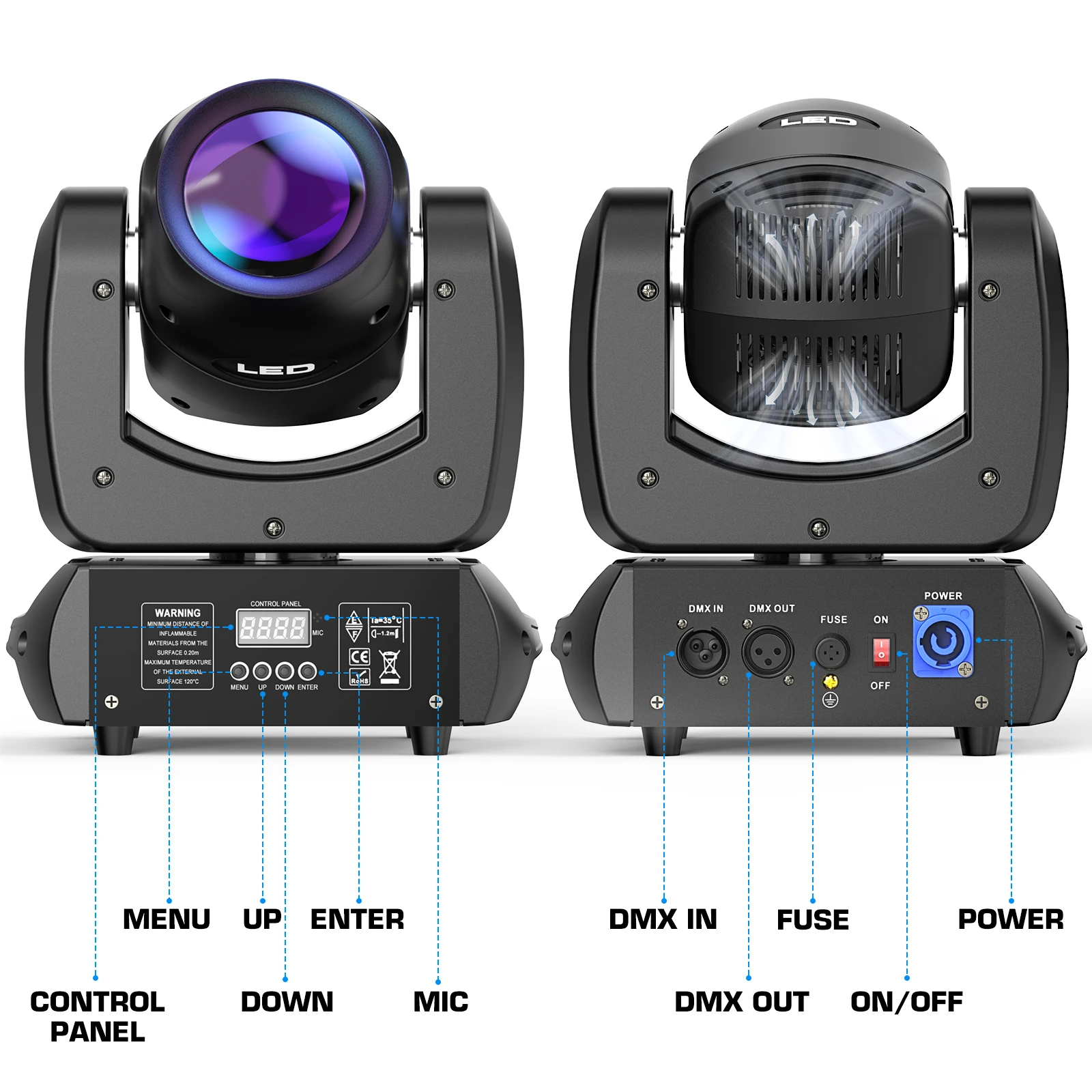 U`King 100W LED Moving Head Light 18-Facet Prism DJ Stage Lights With 10 Gobos&7 Colors BeamDMX512 For Bar Disco Wedding Party