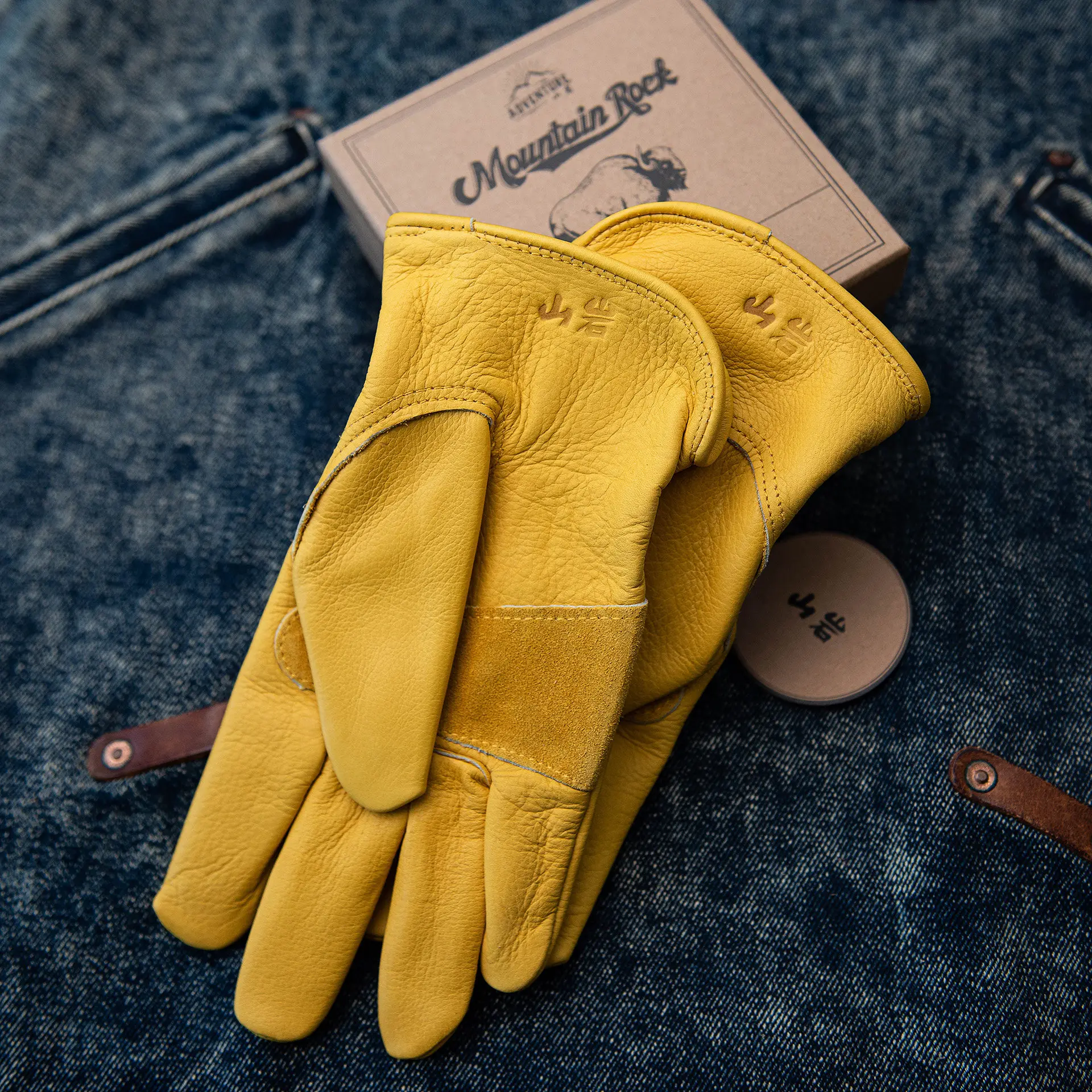 Retro Unisex Yellow Top Layer Leather Gloves Full Genuine Leather Outdoor Protective Warm Gloves Split Finger Motorcycle Gloves