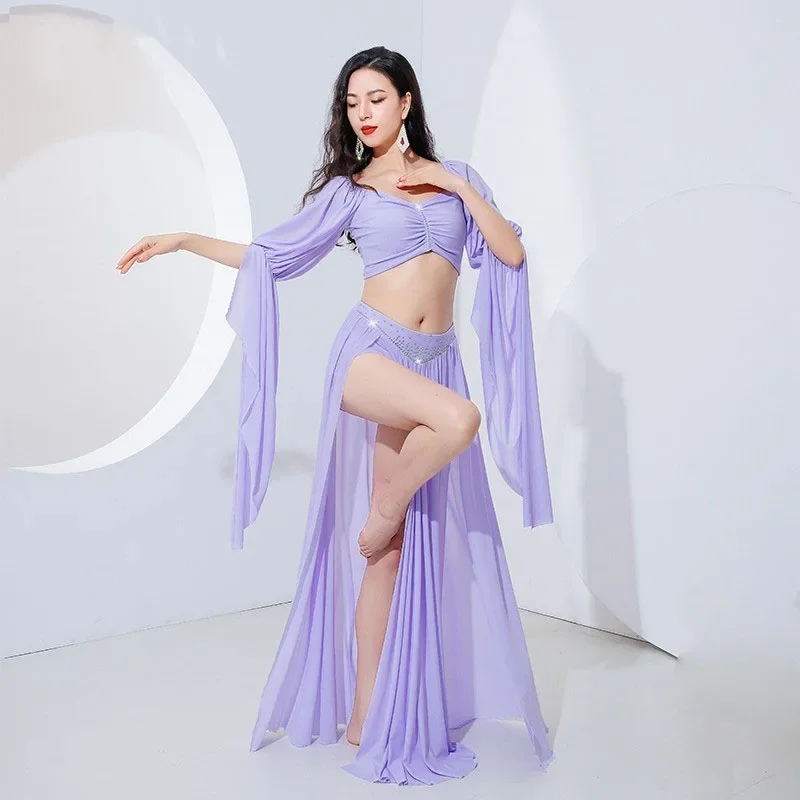 

Oriental Dance Belly Dance Costume Suits Club Stage 2Pics Long Sleeve Top & Side Slit Long Skirt Dress 2023 New Arrival