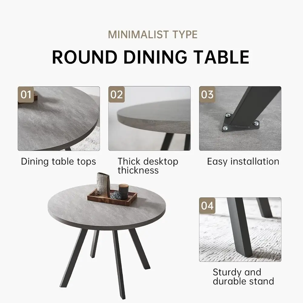 Space-Saving Modern Grey Dining Table with 2 Black Chairs for Apartment Kitchen and Dining Room