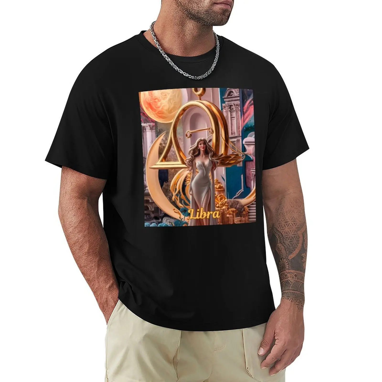 Libra Zodiac, whimsical lady, celestial woman T-Shirt t shirt custom print T-Shirt