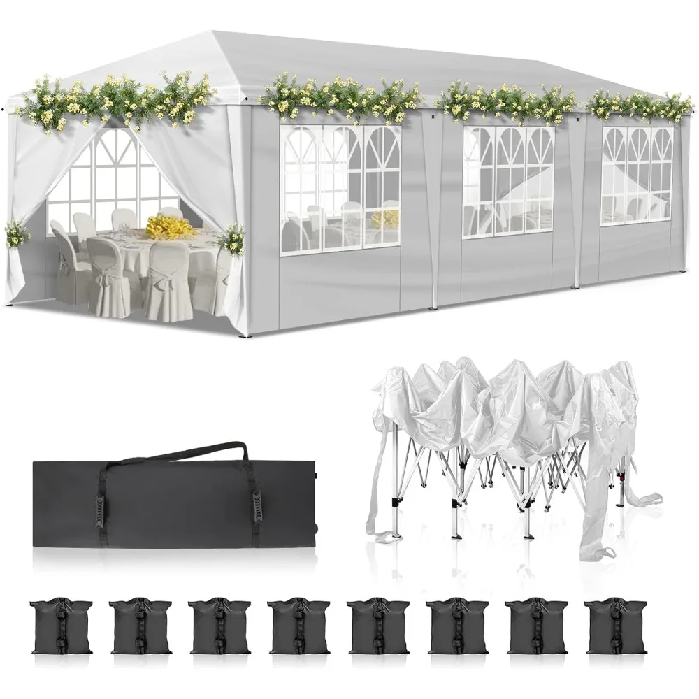 Pop Up Canopy Tent with 8 Sidewalls, Outdoor Ez Up Canopy Tents for Parties, Commercial Event Gazebo Party Tent, 10x30