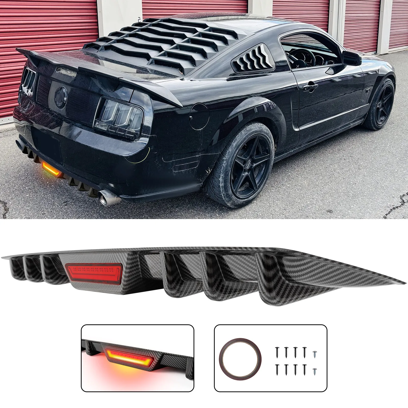 

Для Ford Mustang 95-08: Карбоновый задний диффузор бампера с LED-стоп-сигналом и задним фонарем