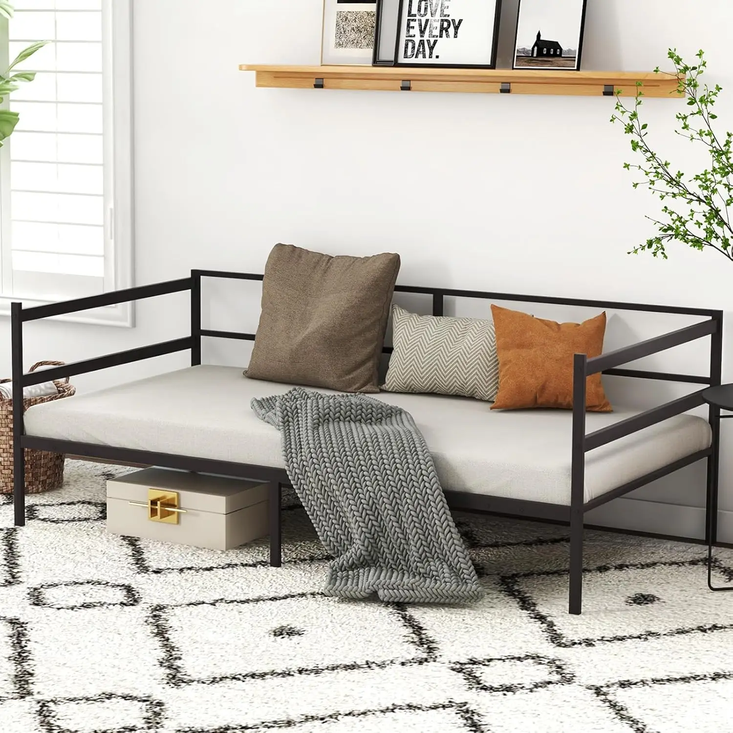 

Metal Twin Daybed Frame Heavy Slat Support Space-Saving Living Guest Room No Box Spring Customized