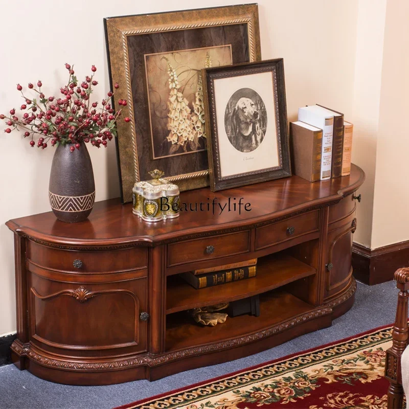 European solid wood TV cabinet Arc American semi-circular storage TV cabinet