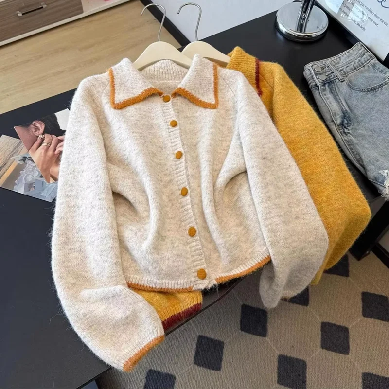 Korea Chic Lovely Lazy Women Clothing Loose All-match Knit Literary Minority Slim Cardigan Gentle Western Style Pullovers