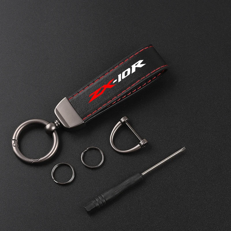 Motorcycle Carbon Fiber Leather Keychain Horseshoe Buckle Jewelry Buckle For KAWASAKI ZX10R ZX-10R