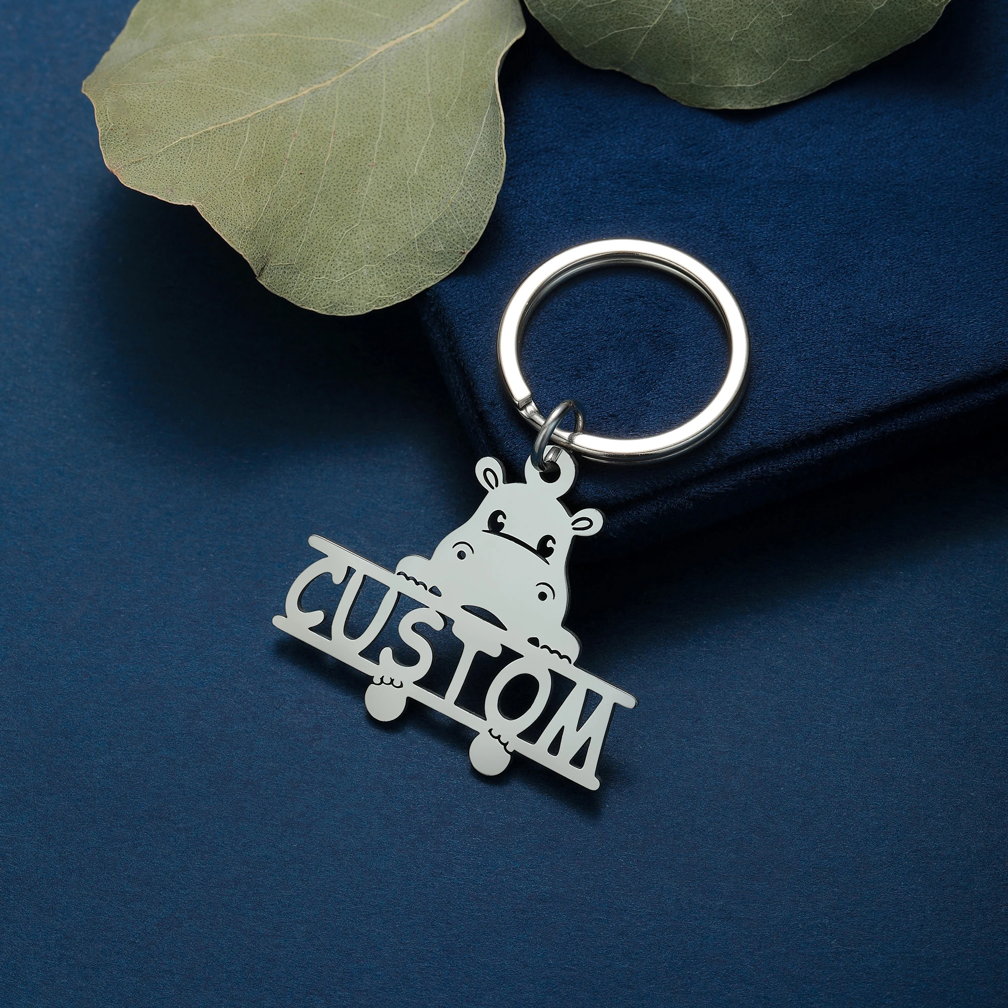 Cute Animal Hippo Pendant Car Keychain Personalized Custom Name Women Men Keyring Stainless Steel Jewelry Gift Keepsake