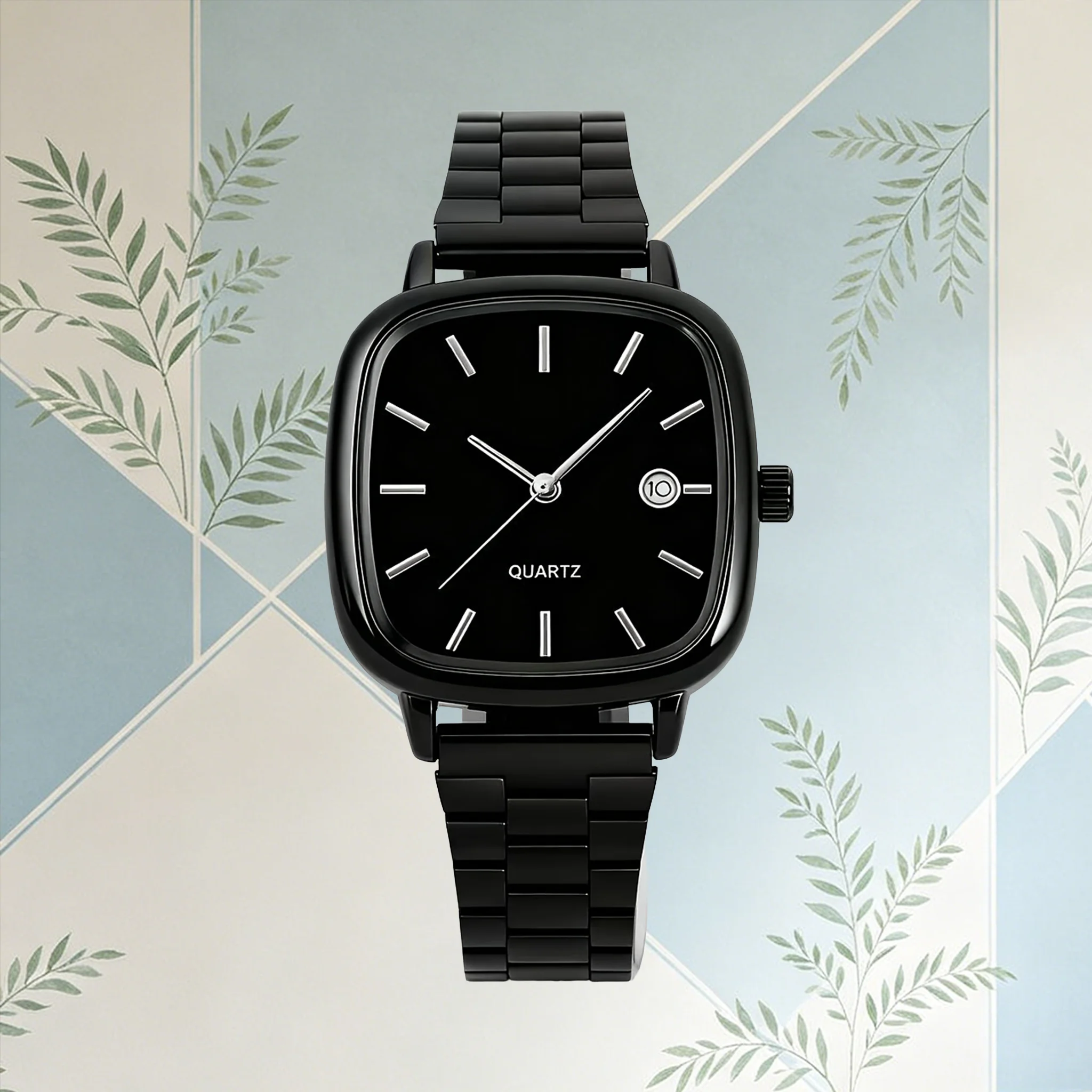 Couple's Quartz Watches for Men Women - Minimalist Square Black Stainless Steel Band Watch with Date, Fashion Casual Waterproof