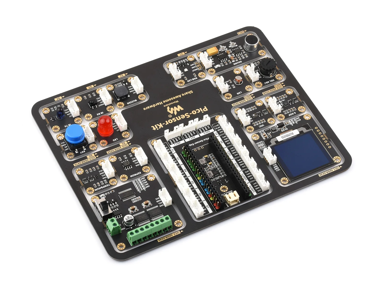 

Raspberry Pi Pico Entry-Level Sensor Kit, Including Pico Expansion Board And 15 Common modules, All-in-one Design