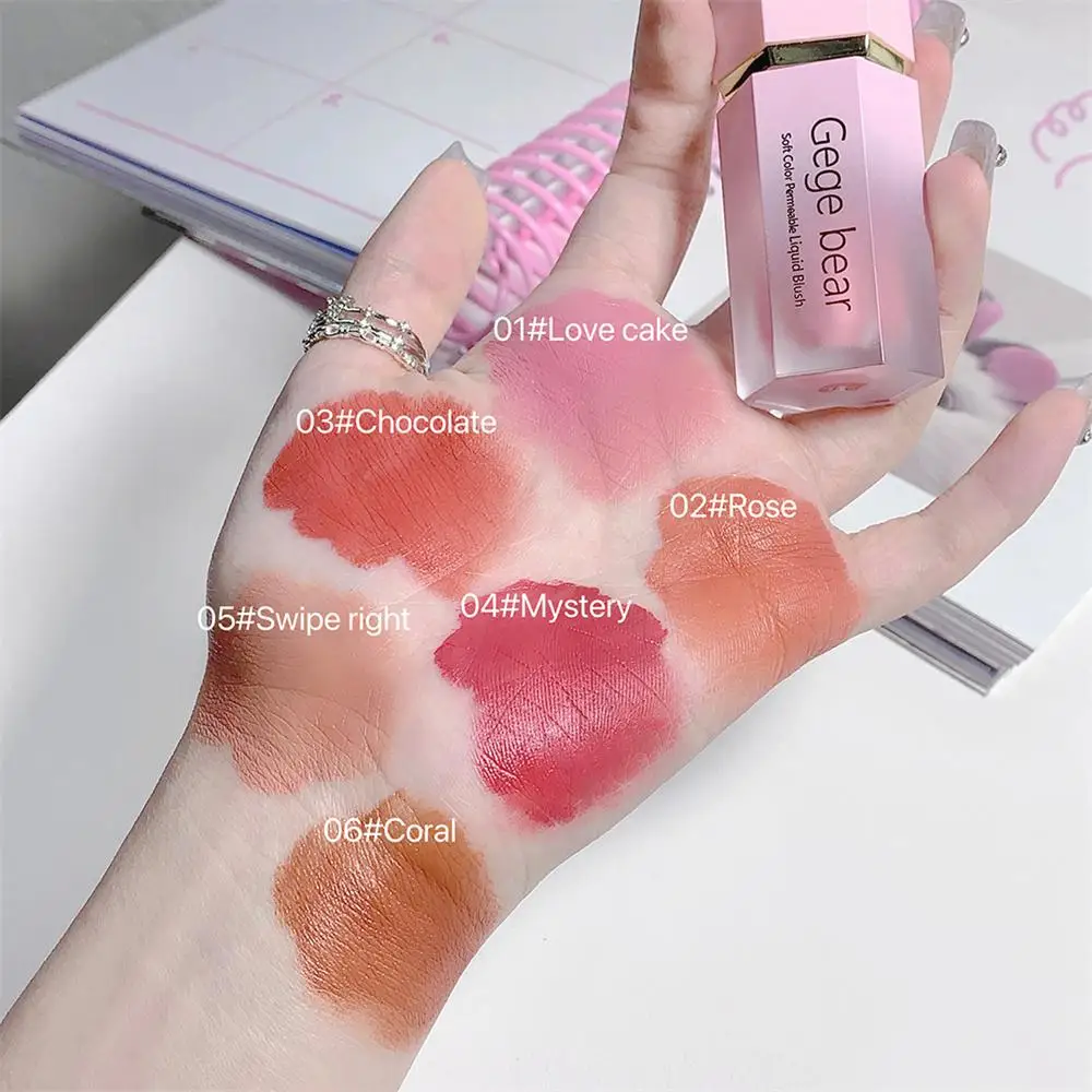 Floccaggio testa di cotone floccaggio fard liquido sei colori disponibili 7g Matte Rouge Face Makeup Blush Stick Water Drop Brush Head