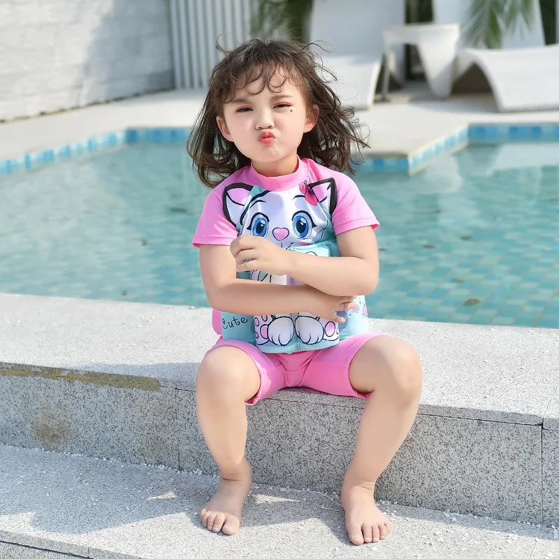 Kids Buoyancy Swimsuit Boy Girl One-piece Swimwear Children Cartoon Print Swimming 2024 New Infant Floating Rash Guards Clothing