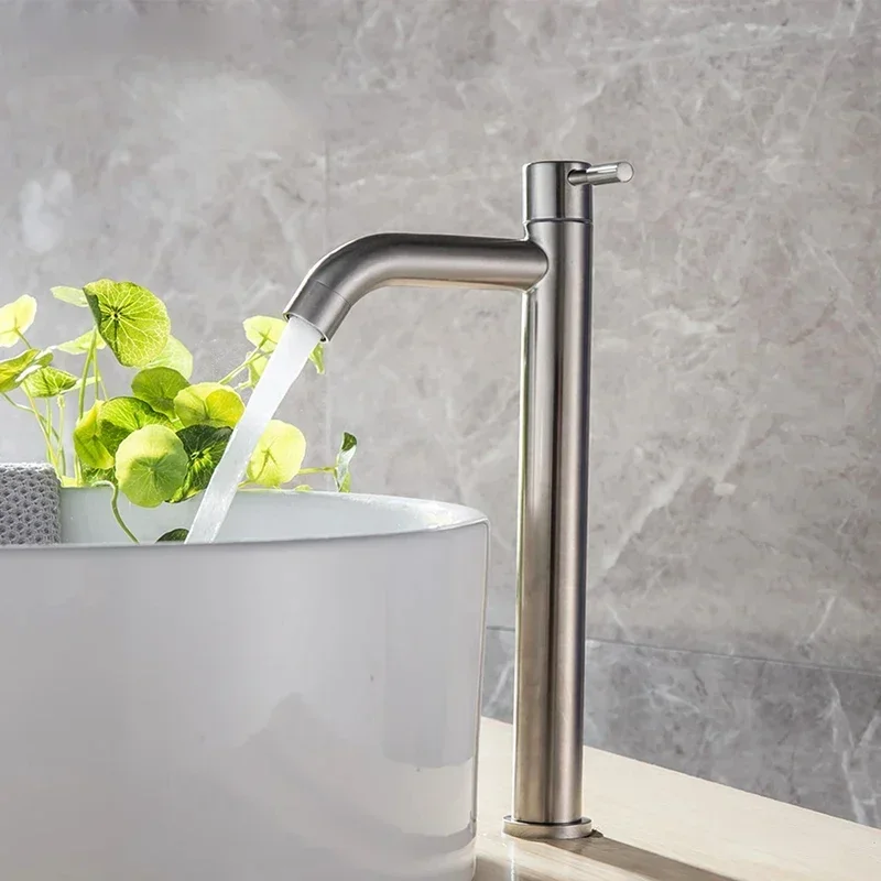 

G1/2 Silver Basin Faucet Bathroom Washbasin Water Tap Water Basin Kitchen Sink Faucet Tap Stainless Steel For Family Hotel
