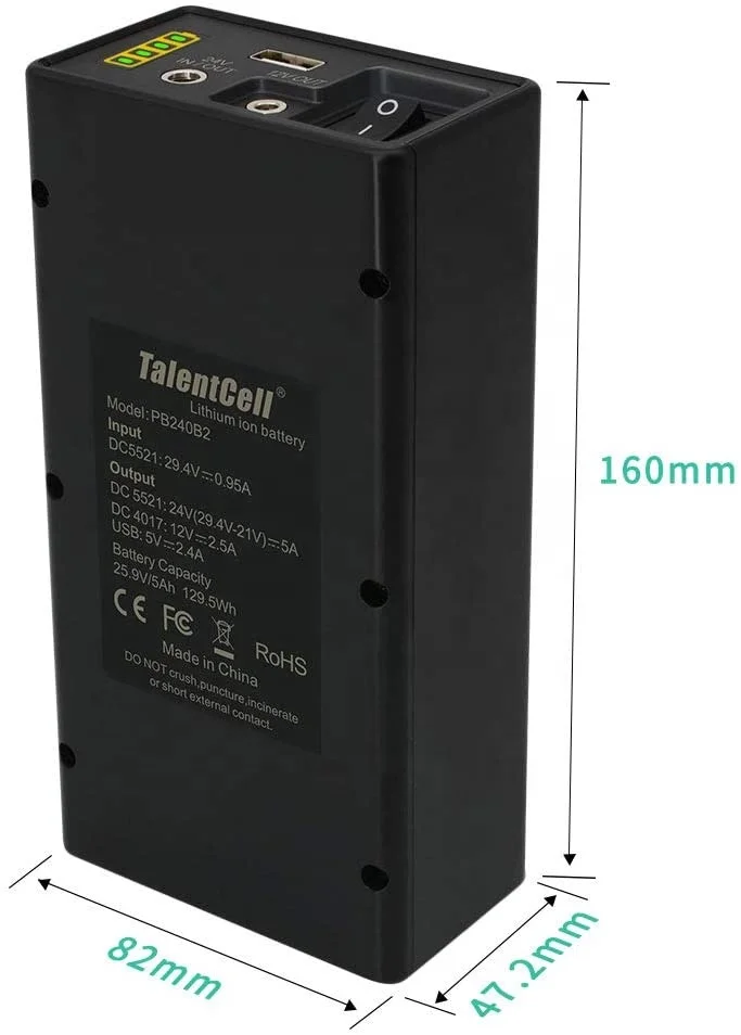 Talentcell Lithium Ion Battery PB240B2 129.5Wh 24V Battery Pack Operated Rechargeable Lithium 18650 Batteries For CPAP